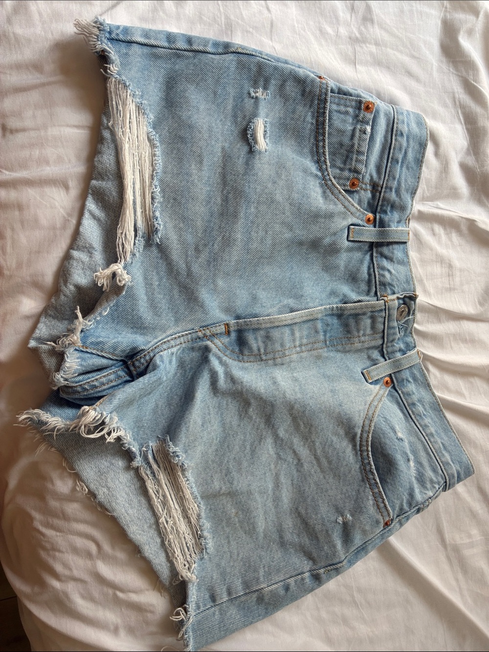 Levi's Light Blue Ripped Denim Shorts